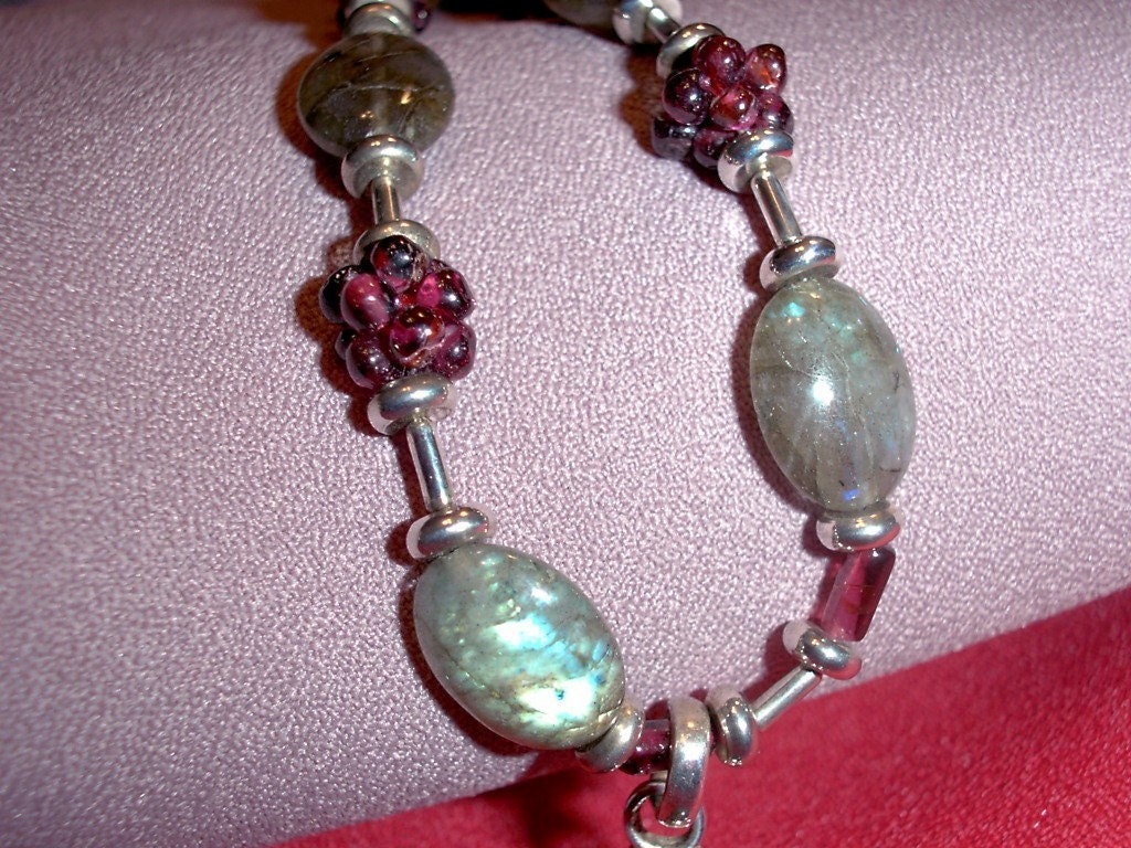 Elegant Ruby Laboradite Sterling Silver Necklace, Pendant Free Shipping