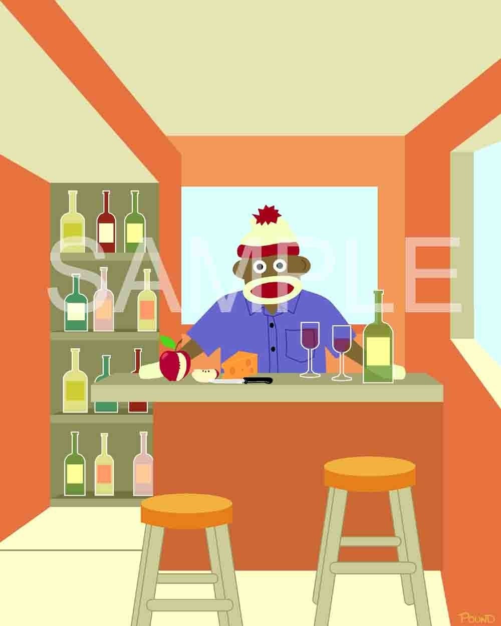 Sock Monkey Wine Taster Pop Art 8x10 Print
