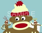 Sock Monkey Angel Devil Pop Art 8x10 Print