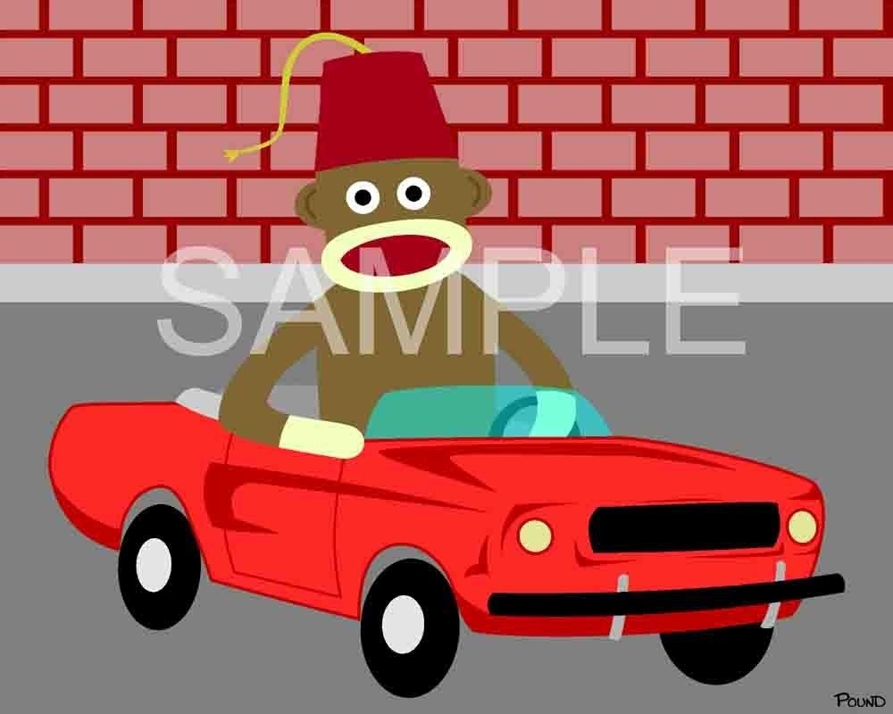 Sock Monkey Shriner Fez Pop Art 8x10 Print