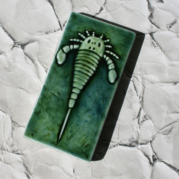 Fossil - Eurypterus - Emerald green - Handmade Ceramic Tile for home decor