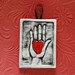 Valentine Heart in Hand  - small ceramic tile ornament - red, black, white - Valentine love