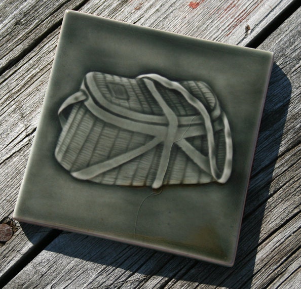 Creel - Flyfishing basket - handmade collectible art tile - highlight your kitchen backsplash or fireplace