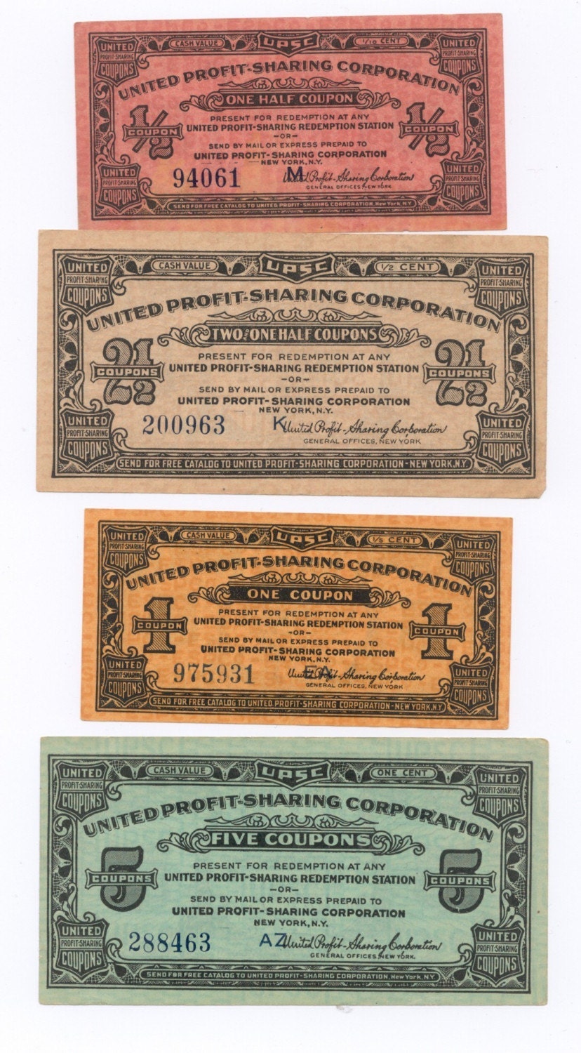 Vintage 1940's United Profit Sharing Coupons LOT OF 12