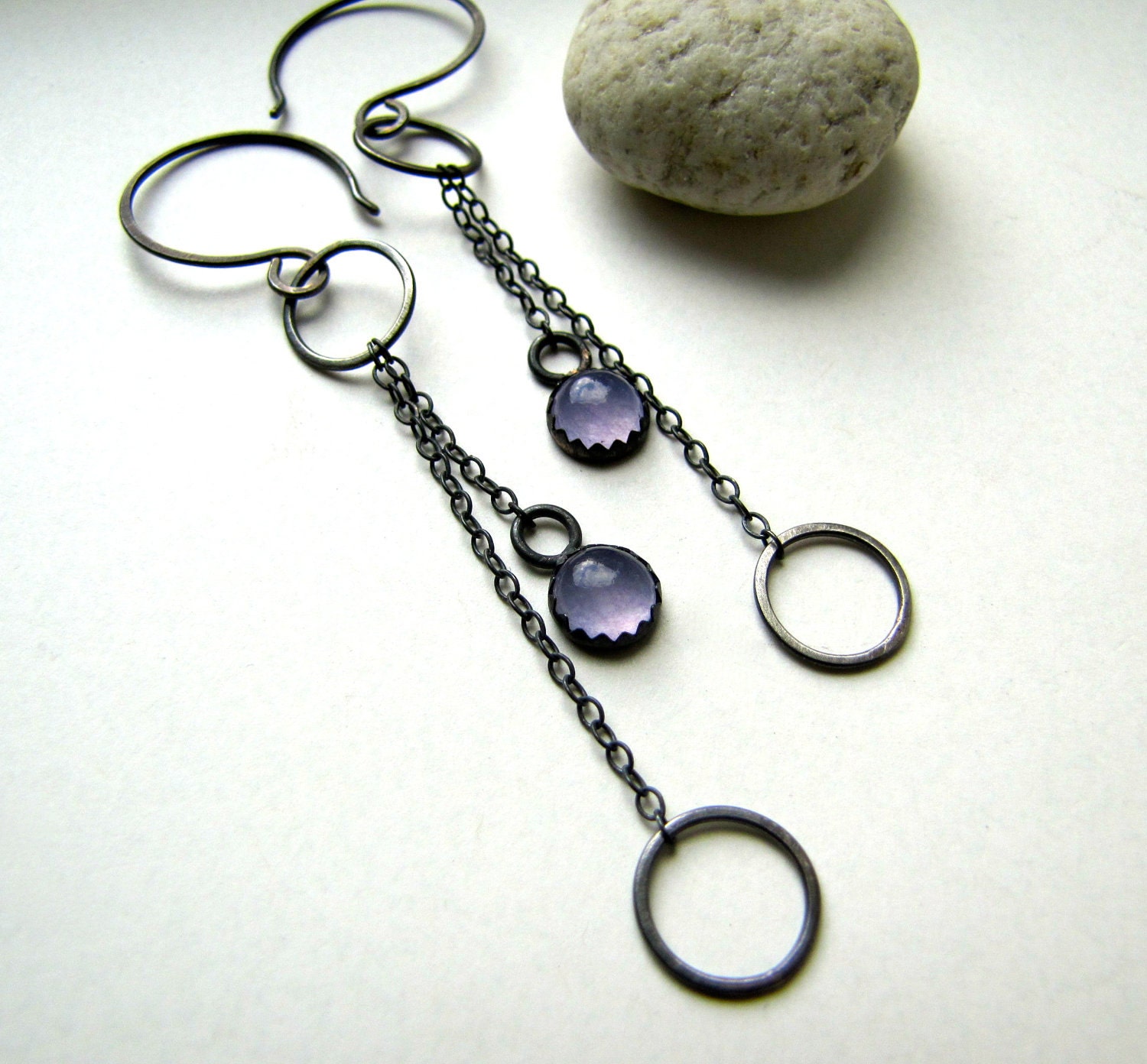 Balancing Act purple chalcedony and sterling silver earrings