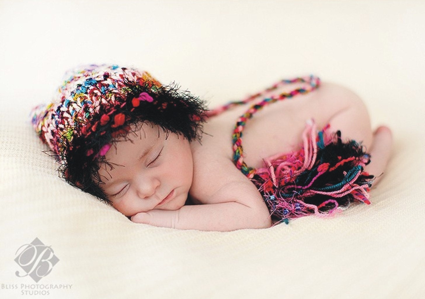 Newborn Girl Hat PHoTO PRoP BaBY Oz Boy Unigender Multicolor SaRi SiLk Stocking Cap FuZzy Brim FaT Tassel PiCk YoUr CoLors Knit to Order