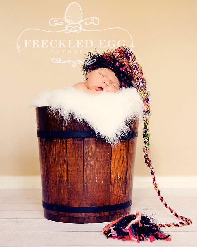Newborn Photo ProP BABY OZ Hat Munchkin Unigender Boy Girl Stocking Cap OOAK Fuzzy Brim Fat Tassle Multicolor Pick Your Colors Knit 2 Order