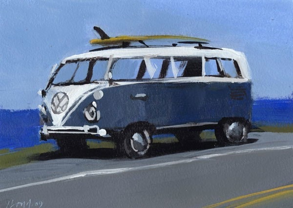 Art Print Retro VW Bus Surf Car 5x7 on 8x10 - VW BUS Salted by David Lloyd