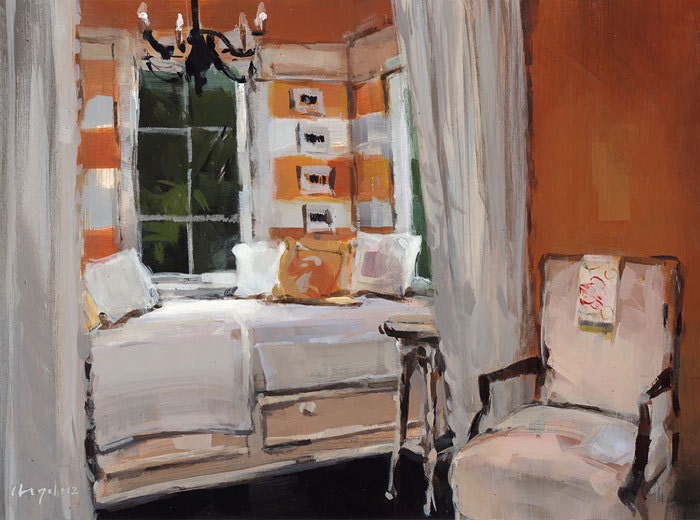 Art Print Bedroom Lemon Yellow Antique 5x7 on 8x10 - Yellow Nook by David Lloyd