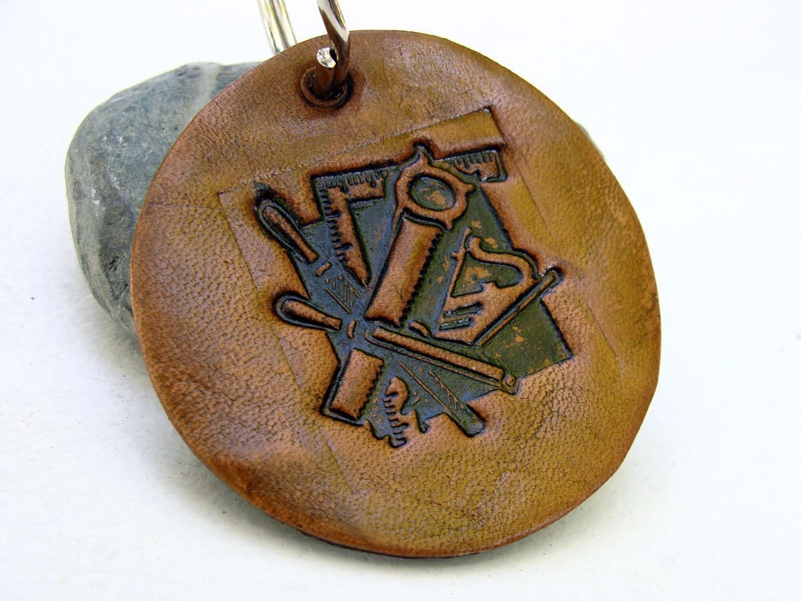Leather Keychain Hand Stamped Tools for your Handy Man Handyman