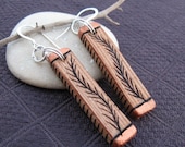 Organic Cedar WOOD Earrings / eco friendly / with etched evergreen twigs / earthy natural jewelry from reclaimed wood
