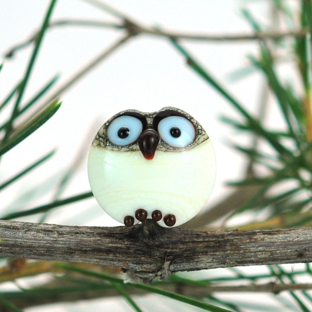 Tawny Owl Lampwork bead