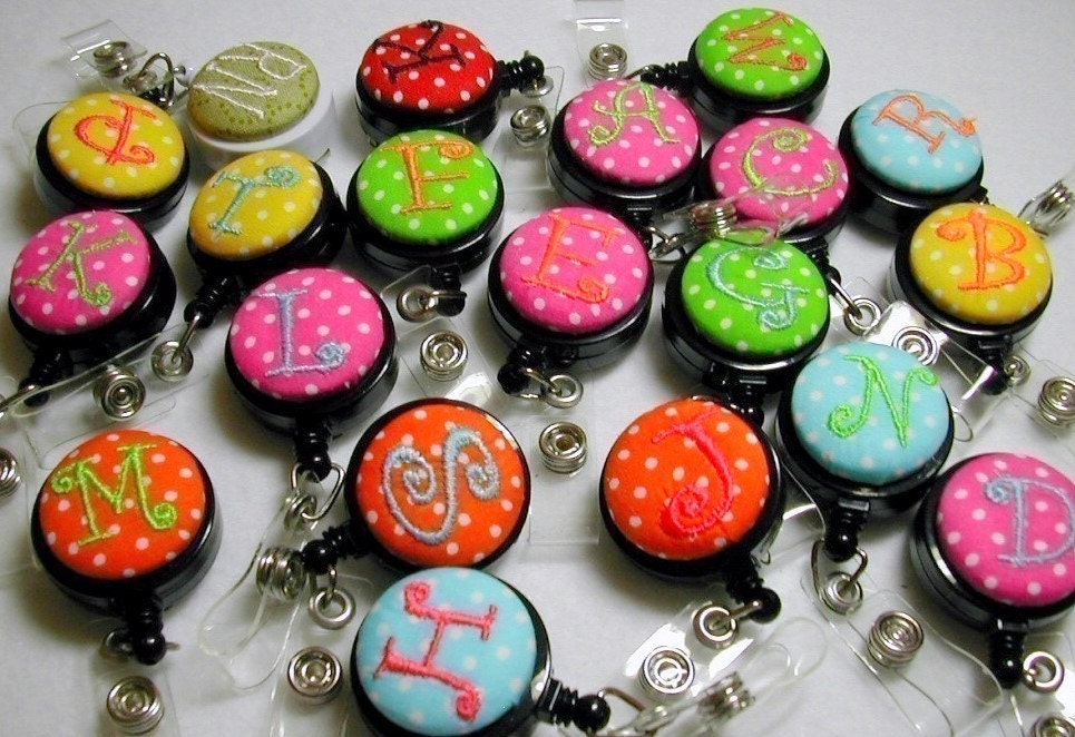 5 for 25 Monogrammed Badge Reels - Id Holder- Personalized clip on