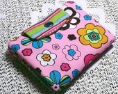 Travel Tea Bag Holder Pouch Carrier Snap Mini Wallet -Pink Flowers