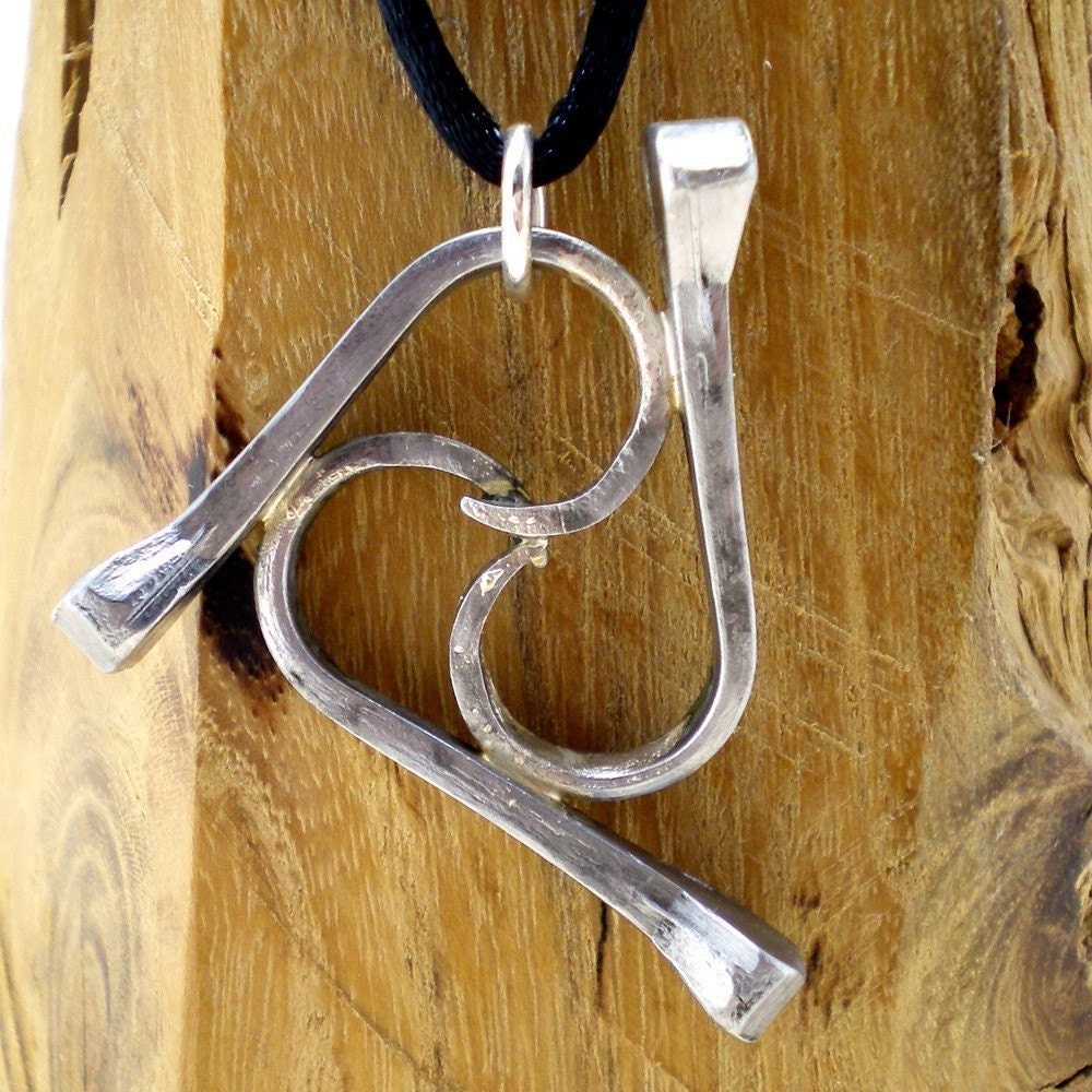 Horse Shoe Nail Triple Wave Equestrian Pendant