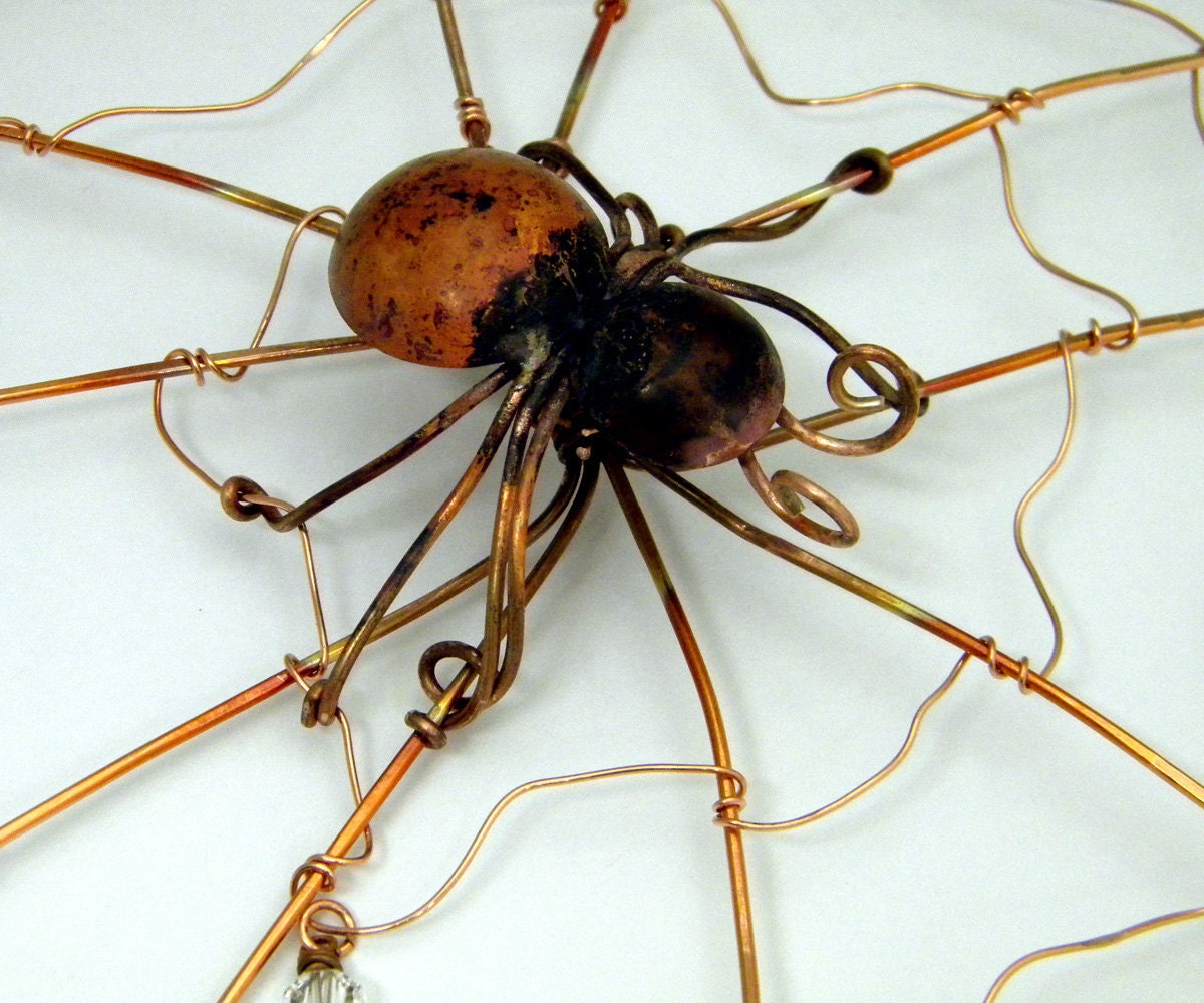 Copper Spider & Web Garden Ornament