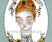 Sunflower girl art print, "My Flower"