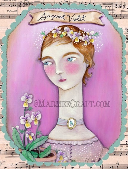 Pansy violets art print, "Sugared Violet"