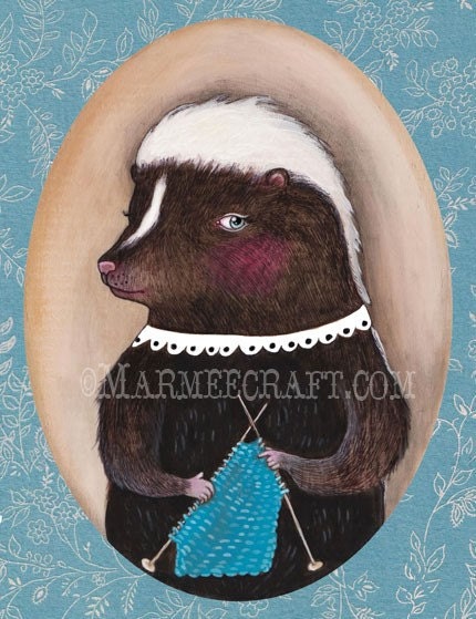 Skunk art print, "Mrs. Skunk Homebody"