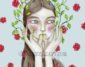 Girl and Flowers art print, "Daphne"