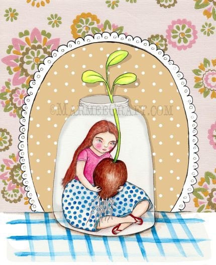 Little girl garden art print, "Two Little Sprouts"