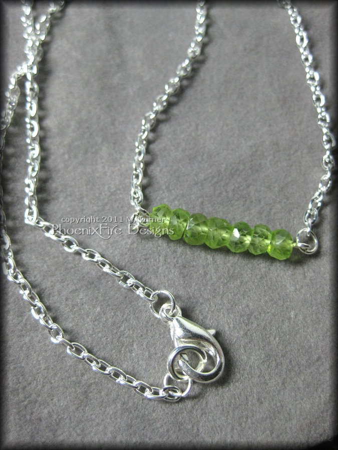Peridot in a Row Handmade Necklace in Sterling Silver (August Birthstone) Gift For Her Under 35