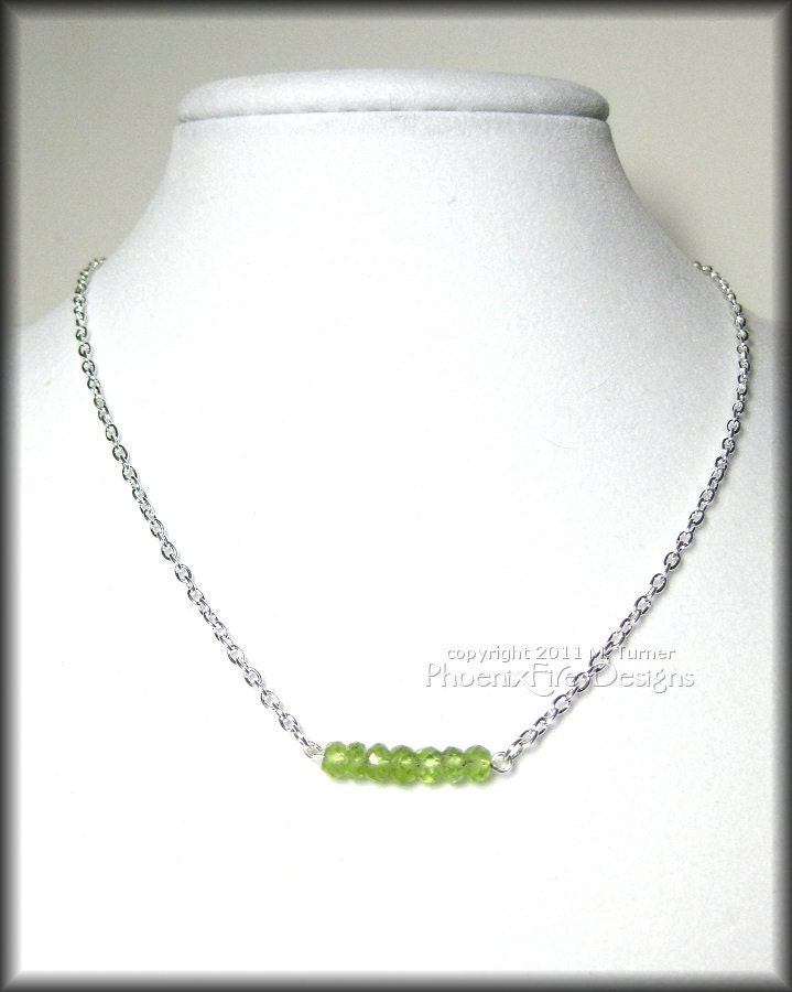 Peridot in a Row Handmade Necklace in Sterling Silver (August Birthstone) Gift For Her Under 35