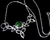Jade Celtic Triquetra Trinity Knot Pendant with 18 inch Box Chain .925