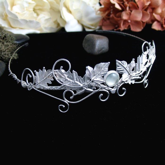 Celtic Faery Leaves Wedding Circlet Headpiece, Bridal Accessory, Sterling Silver Handmade