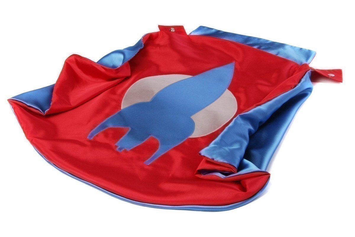 Child Superhero Cape Costume by Little Hero Capes - Red and Blue - Rocket Design