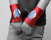 Little Hero Power Cuffs - Red and Blue - Rocket Design