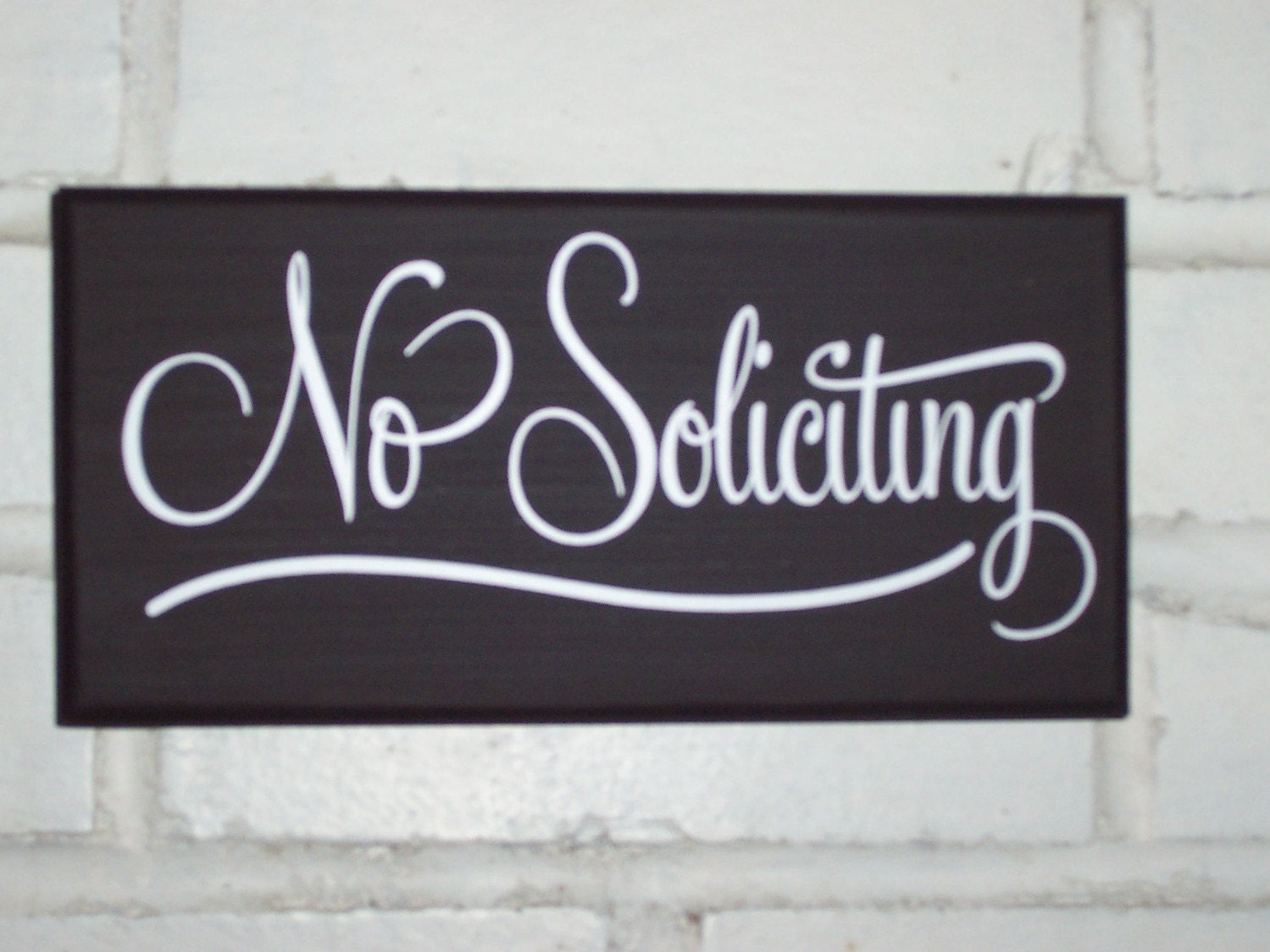 No Soliciting Retro Decorative Black and White Wood Vinyl Sign