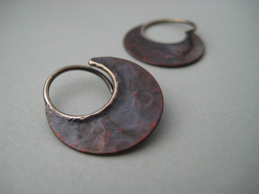small copper disc blade hoop earrings