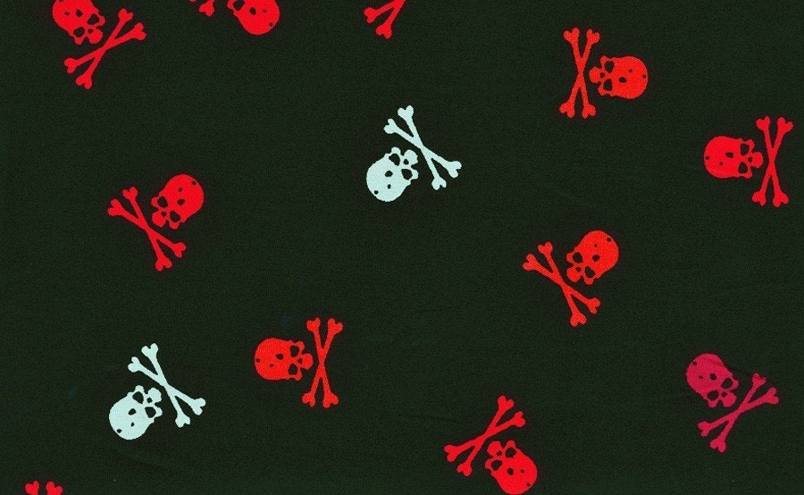 Red Hue Crossbones on Black - Japanese Fabric FQ