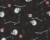 Japanese Fabric, Skull and Bones (Purple)- Japanese Fabric Half Yard