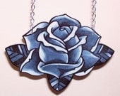 simple black and white single rose necklace
