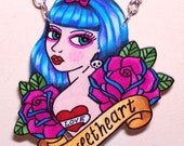 sweetheart pin up girl and roses necklace