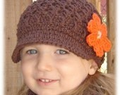 5T to Preteen Daisy Visor Beanie - chocolate, peach, burnt orange