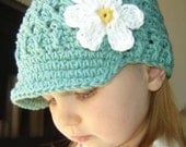 2-4T Flowered Visor Beanie - seaspray, yellow, white