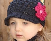 Baby Daisy Visor Beanie - black, rose pink, cranberry