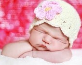 Newborn Daisy Flapper Beanie - vanilla, banana, pastel pink,