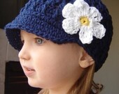 Baby Daisy Visor Beanie - navy, yellow, white