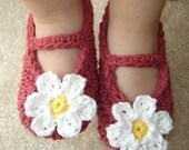 6 to 12 Month Maryjane Slippers - dark rose, yellow, white