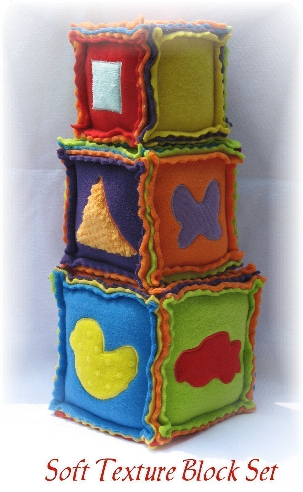 Bright Soft Texture Blocks - Set of Three - Baby or Toddler