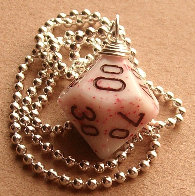 Dungeons and Dragons - D10 Die Pendant -  Peppermint Percentage - Geek Gamer DnD Role Playing RPG