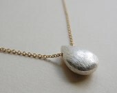 Brushed Silver Teardrop Necklace
