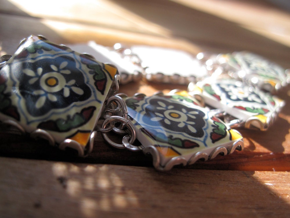 Mexican tile bracelet, Mexican Wedding, Southwestern Folk art, MTO, costume jewelry, Mexican jewelry,Talavera design