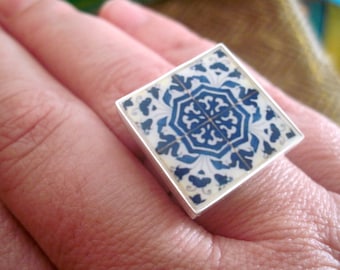 SALE, Portuguese Ring, Iberian Gypsy, adjustable, Spanish influence, cocktail ring, majolica, Portuguese Jewelry, Spanish Jewelry