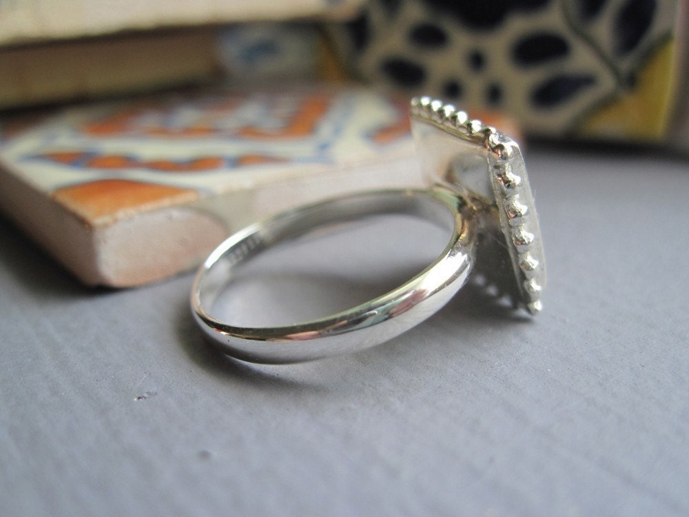 Ring, Portugal, Spain, Mexico, Mediterranean ceramic tile design ring, Sterling silver, sizes 6, 7, 8, 9, and 10, free gift wrap