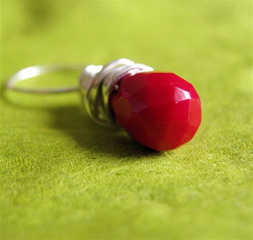 Red Glass Briolette Pendant on Sterling Silver